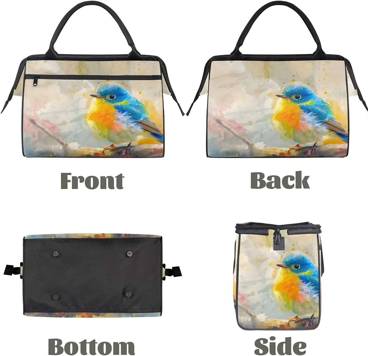 Cute Oil Painting Bird Weekender Overnight Bag for Women Waterproof Carry On Travel Duffle Bags with Pocket Lightweight Sports Gym Tote Bag Large Luggage Workout Personal Item Hospital Bags