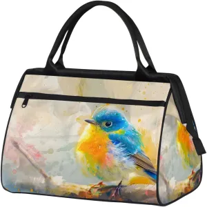Cute Oil Painting Bird Weekender Overnight Bag for Women Waterproof Carry On Travel Duffle Bags with Pocket Lightweight Sports Gym Tote Bag Large Luggage Workout Personal Item Hospital Bags