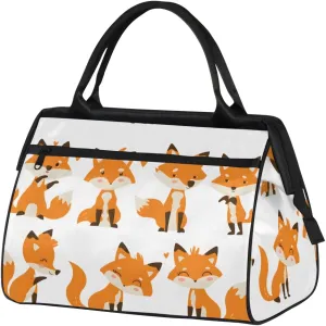 Cute Orange Animal Fox Weekender Overnight Bag for Women Waterproof Carry On Travel Duffle Bags with Pocket Lightweight Sports Gym Tote Bag Large Luggage Workout Personal Item Hospital Bags