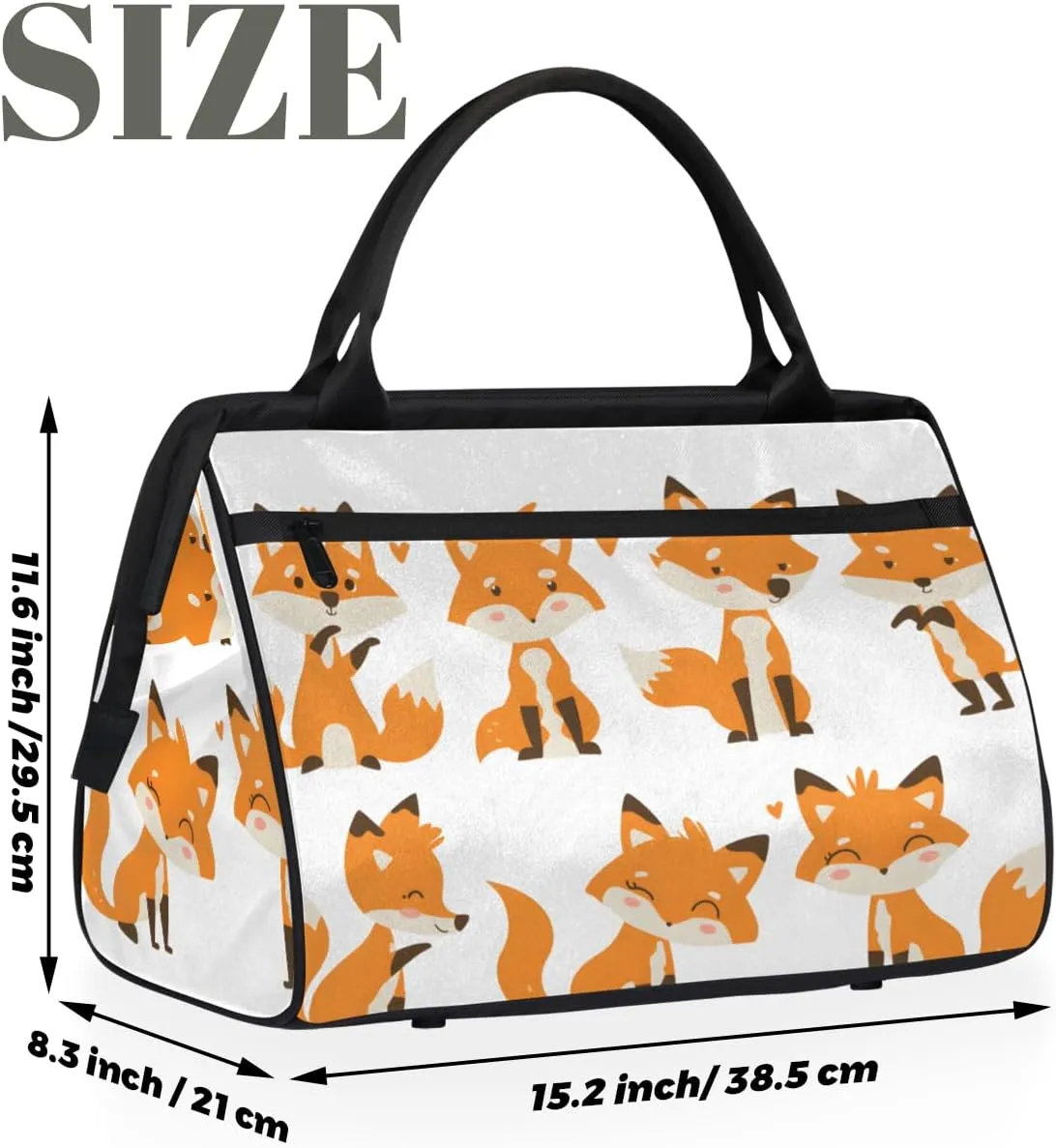 Cute Orange Animal Fox Weekender Overnight Bag for Women Waterproof Carry On Travel Duffle Bags with Pocket Lightweight Sports Gym Tote Bag Large Luggage Workout Personal Item Hospital Bags