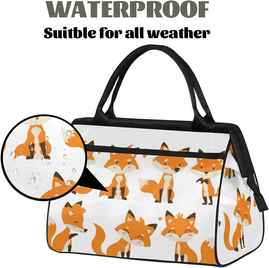 Cute Orange Animal Fox Weekender Overnight Bag for Women Waterproof Carry On Travel Duffle Bags with Pocket Lightweight Sports Gym Tote Bag Large Luggage Workout Personal Item Hospital Bags