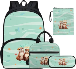 Cute Otter Backpack with Lunch Box Kids Girls Book Cover Large Capacity Backpack for Boys for School Waterproof Lunch Bag for Travel School Picnic Shopping