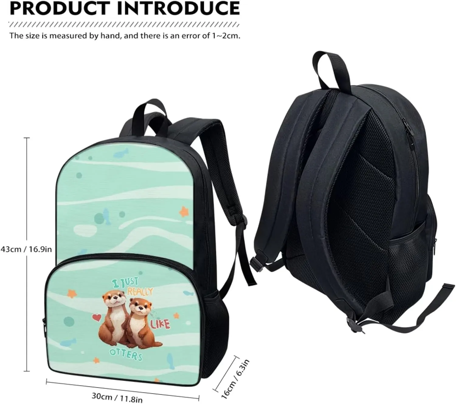 Cute Otter Backpack with Lunch Box Kids Girls Book Cover Large Capacity Backpack for Boys for School Waterproof Lunch Bag for Travel School Picnic Shopping