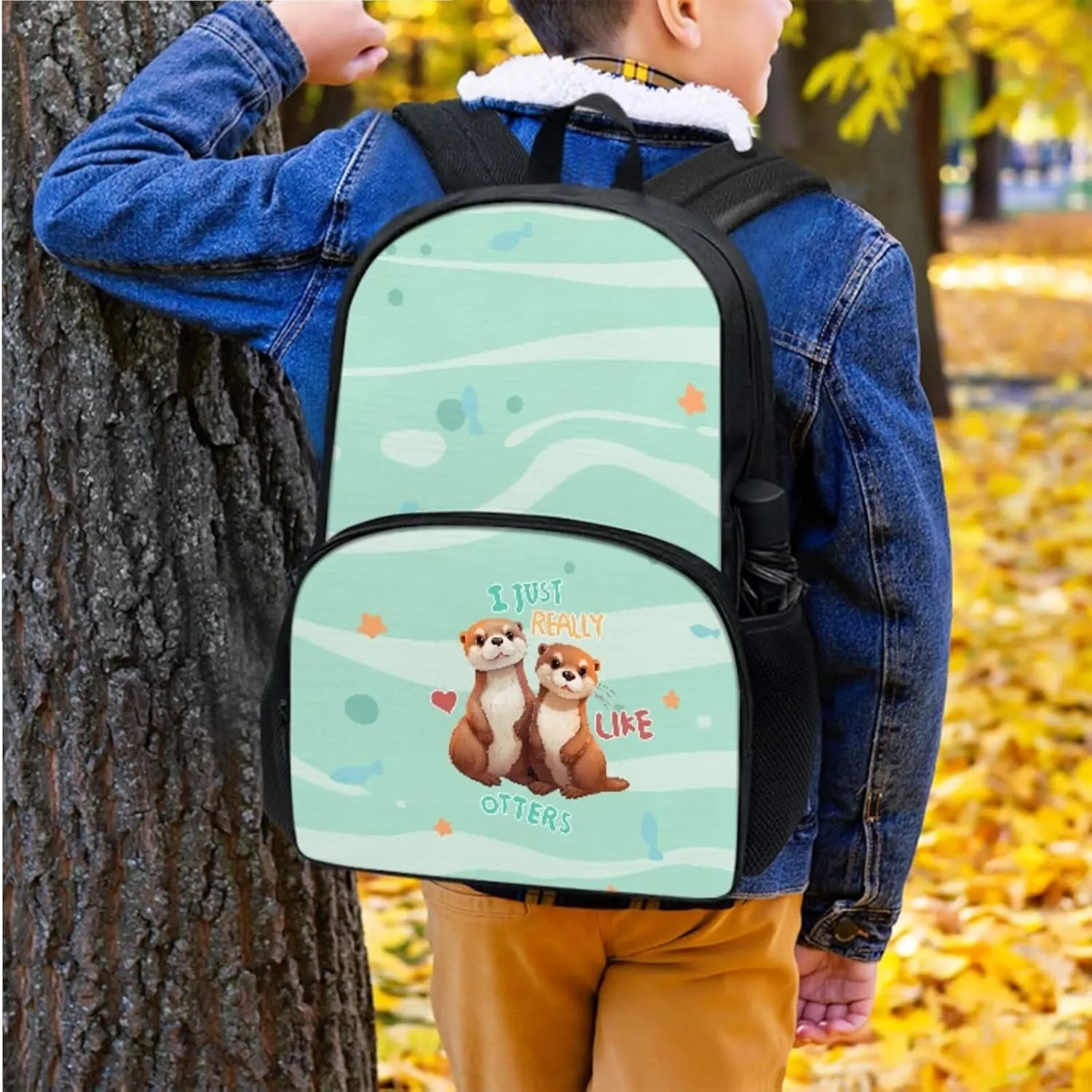 Cute Otter Backpack with Lunch Box Kids Girls Book Cover Large Capacity Backpack for Boys for School Waterproof Lunch Bag for Travel School Picnic Shopping