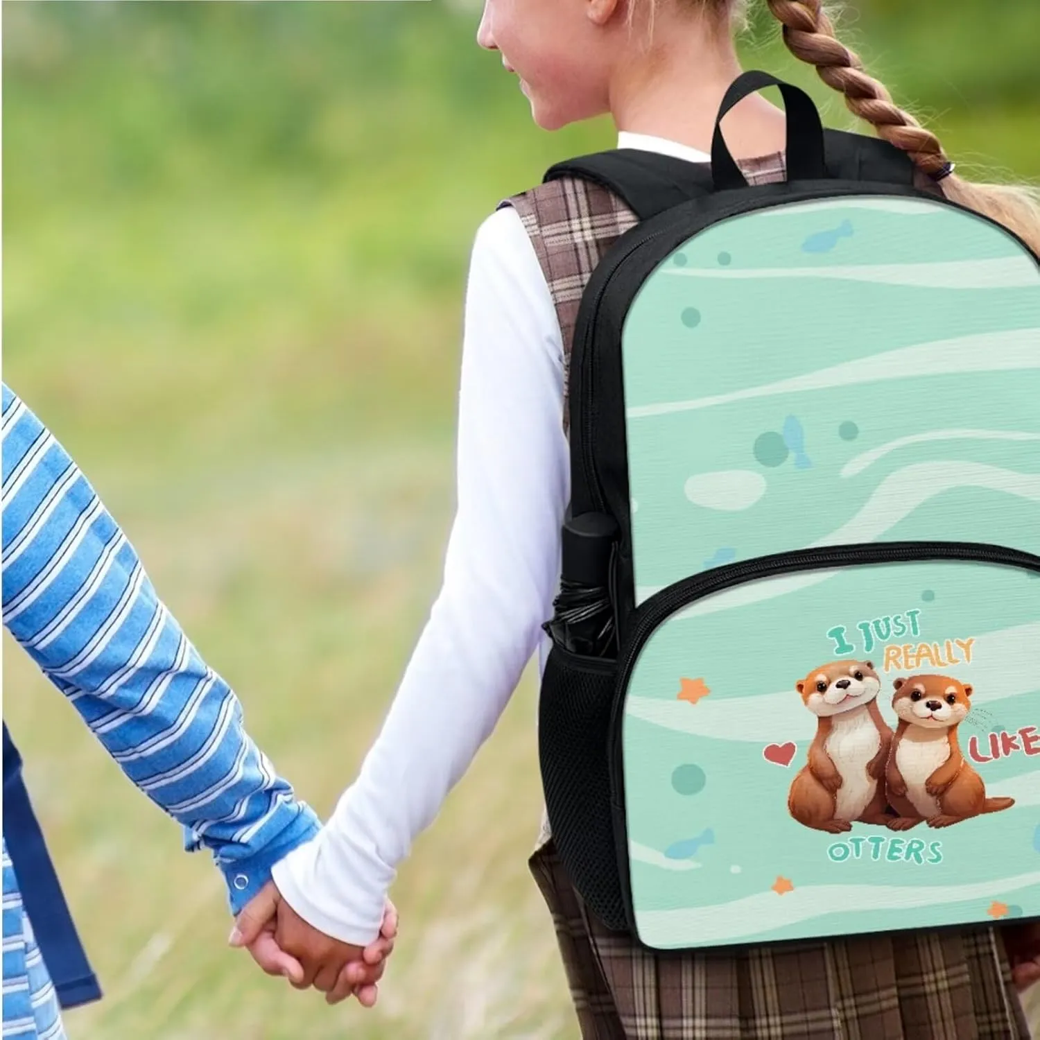 Cute Otter Backpack with Lunch Box Kids Girls Book Cover Large Capacity Backpack for Boys for School Waterproof Lunch Bag for Travel School Picnic Shopping