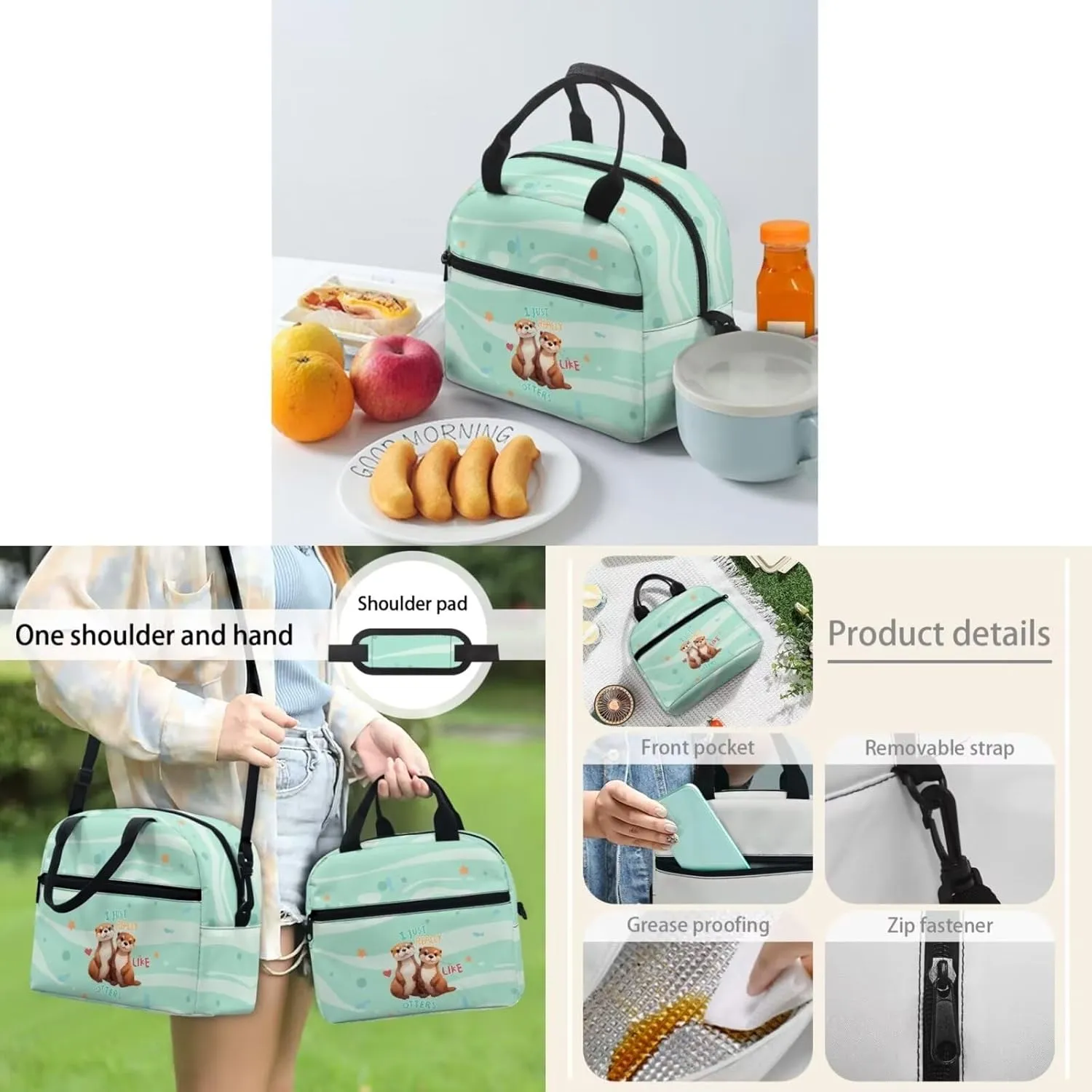 Cute Otter Backpack with Lunch Box Kids Girls Book Cover Large Capacity Backpack for Boys for School Waterproof Lunch Bag for Travel School Picnic Shopping