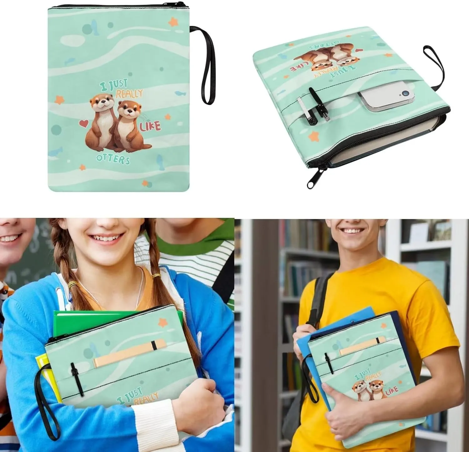Cute Otter Backpack with Lunch Box Kids Girls Book Cover Large Capacity Backpack for Boys for School Waterproof Lunch Bag for Travel School Picnic Shopping