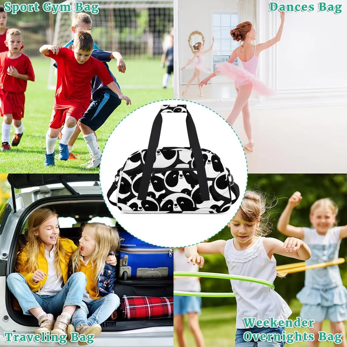 Cute Panda Animal Boys Girls Gym Bag Dance Perform Training Duffel Bags Weekender Carry-On Tote Luggage Bag Ideal for School Practice or Overnight Trips
