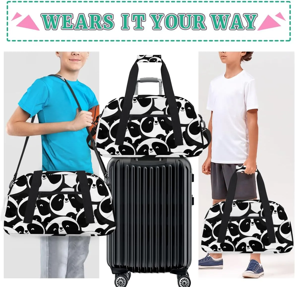 Cute Panda Animal Boys Girls Gym Bag Dance Perform Training Duffel Bags Weekender Carry-On Tote Luggage Bag Ideal for School Practice or Overnight Trips
