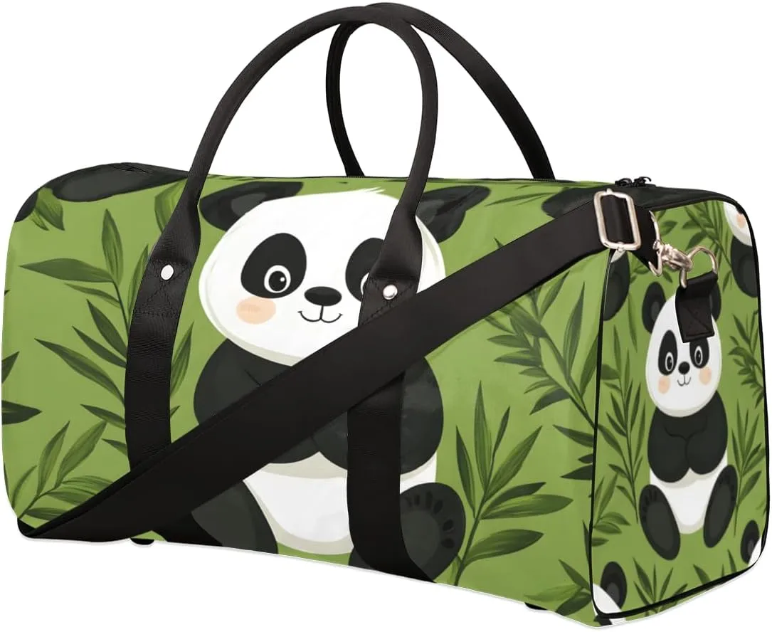 Cute Panda Travel Duffle Bag for Women Men Gym Duffel Foldable Bag Waterproof Weekender Leaves Tree Asian Duffle Tote