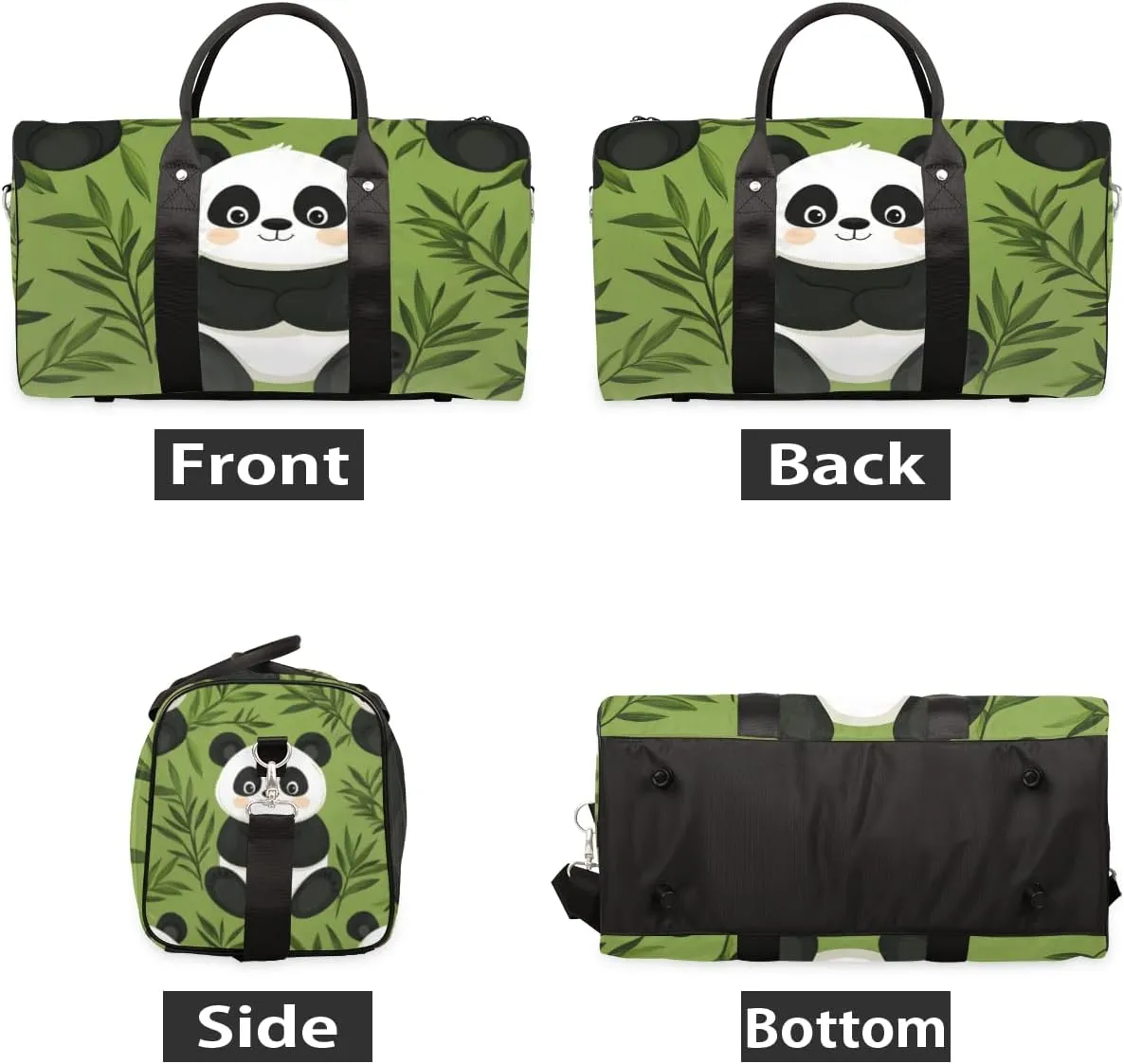 Cute Panda Travel Duffle Bag for Women Men Gym Duffel Foldable Bag Waterproof Weekender Leaves Tree Asian Duffle Tote