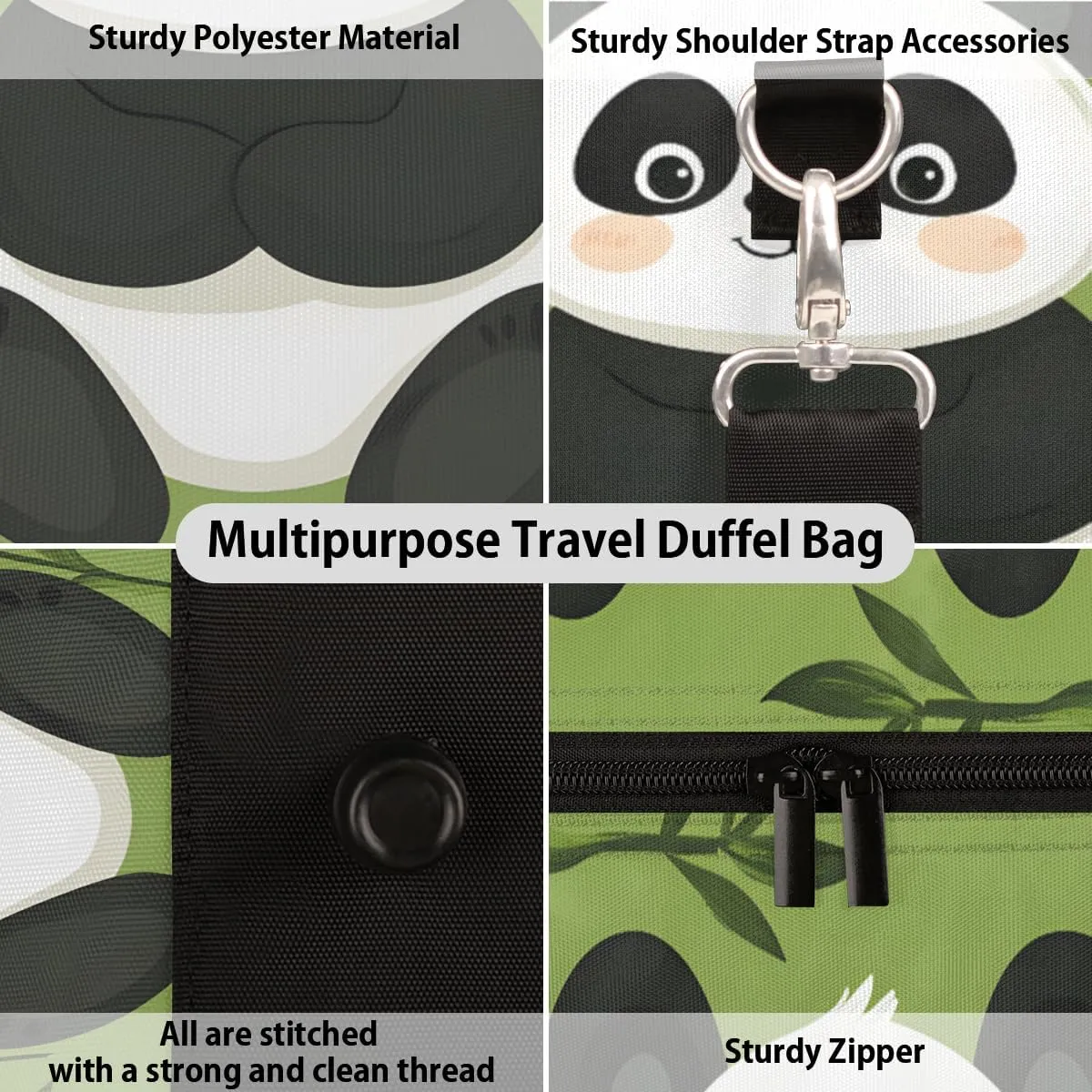 Cute Panda Travel Duffle Bag for Women Men Gym Duffel Foldable Bag Waterproof Weekender Leaves Tree Asian Duffle Tote