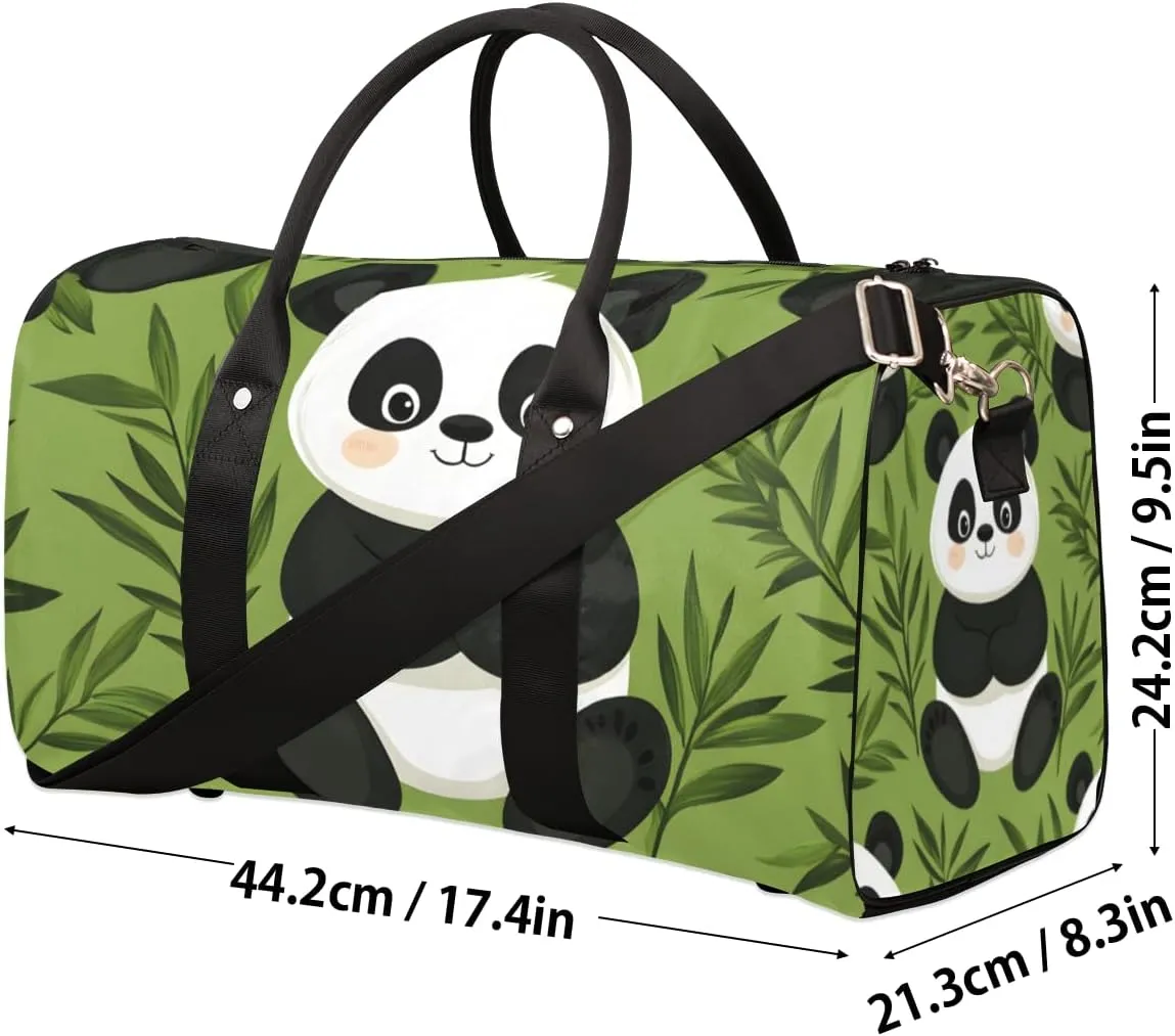 Cute Panda Travel Duffle Bag for Women Men Gym Duffel Foldable Bag Waterproof Weekender Leaves Tree Asian Duffle Tote
