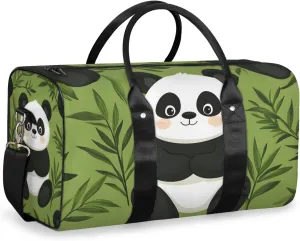 Cute Panda Travel Duffle Bag for Women Men Gym Duffel Foldable Bag Waterproof Weekender Leaves Tree Asian Duffle Tote