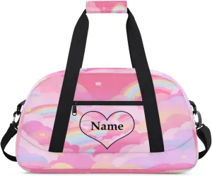 Cute Pink Personalized Duffle Bag for Kids Custom Dance Ballet Bag with Name Lightweight Travel Weekender Overnight Bags Sport Gym Duffel Bags Workout Carry On Tote Bag for Girls Boys