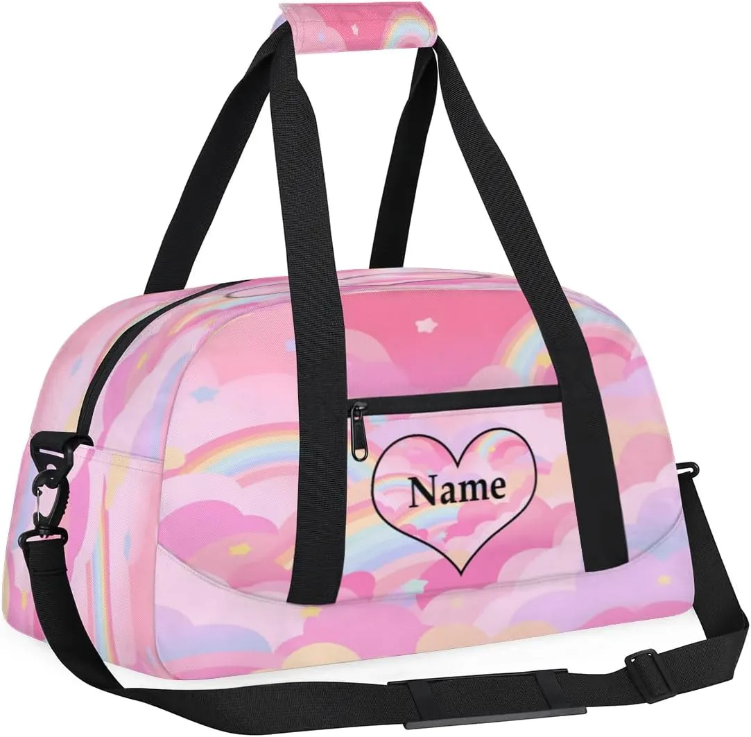 Cute Pink Personalized Duffle Bag for Kids Custom Dance Ballet Bag with Name Lightweight Travel Weekender Overnight Bags Sport Gym Duffel Bags Workout Carry On Tote Bag for Girls Boys