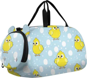 Cute Simple Chicks Yellow Duffel Bag with Shoes Compartment Multifunctional Overnight Bag for Beach Swim Bags Pool Sports