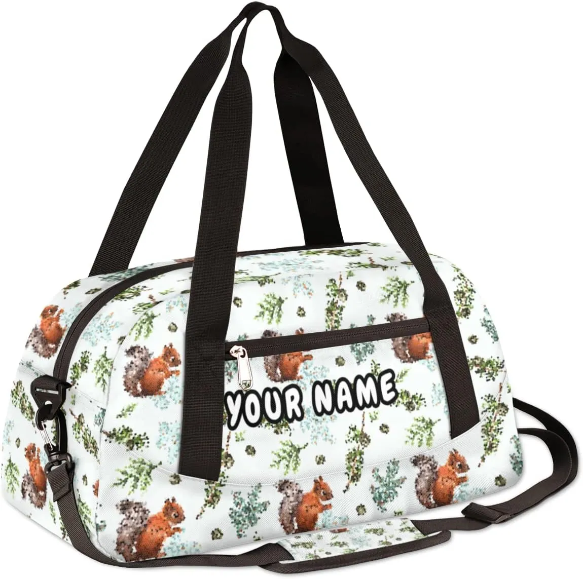 Cute Squirrel Winter Personalized Kids Duffel Bag for Girls Boys, Squirrel Debris Custom Dance Bag Overnight Small Duffel Bag Carry On Weekend Sports Travel Bag for School Practice Gymnastics Ballet