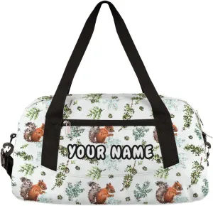Cute Squirrel Winter Personalized Kids Duffel Bag for Girls Boys, Squirrel Debris Custom Dance Bag Overnight Small Duffel Bag Carry On Weekend Sports Travel Bag for School Practice Gymnastics Ballet