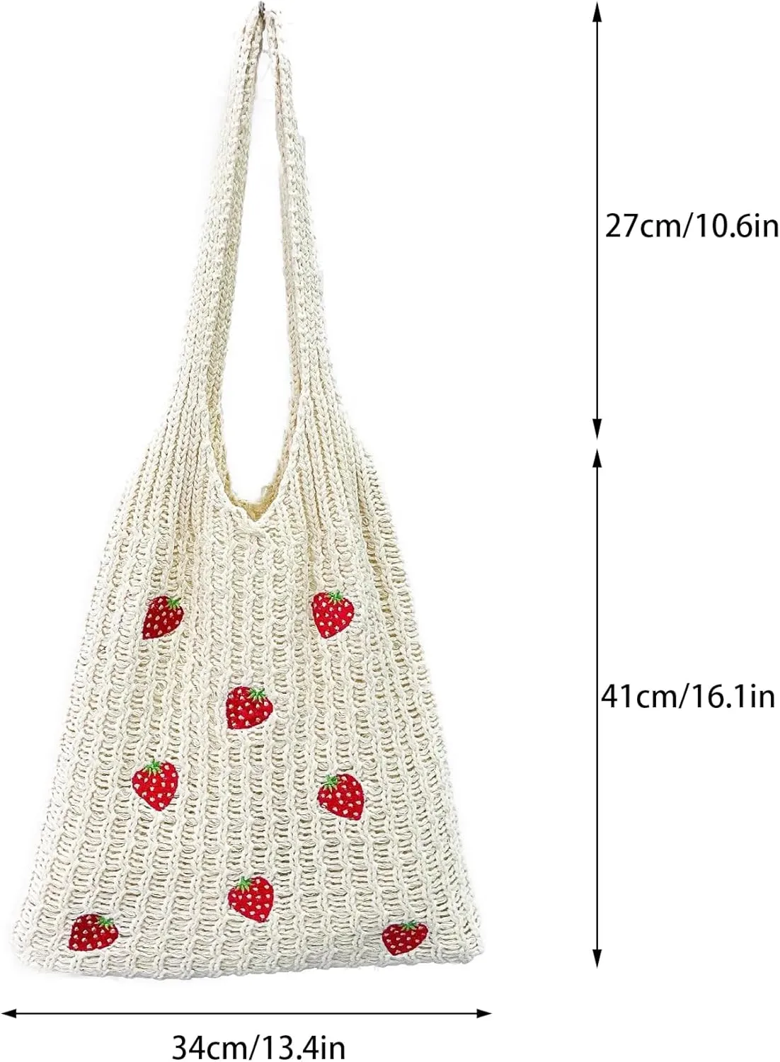 Cute Strawberry Pattern Tote Bag Crochet Tote Bag Shoulder Bag Handbags Knitting Bag Aesthetic Handmade Weaving