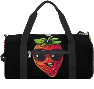 Cute Strawberry with Glasses Funny Gym Bag Travel Duffel Bags Carry On Weekender Overnight Bag for Women Men