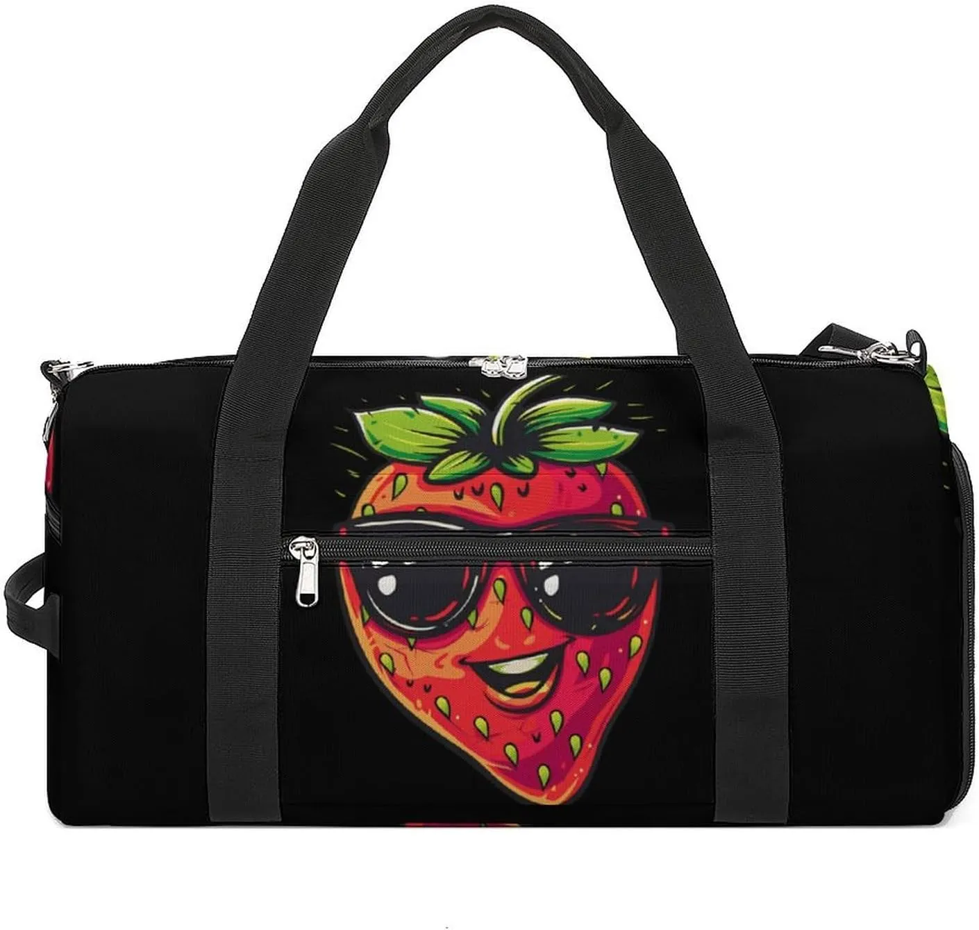 Cute Strawberry with Glasses Funny Gym Bag Travel Duffel Bags Carry On Weekender Overnight Bag for Women Men