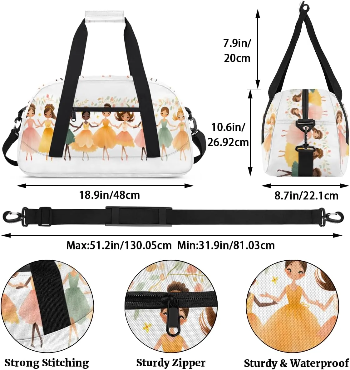 CuteLittle Girl Kids Overnighter Duffel Bags for Boys, Carry-On Size Sports Gym Bag with Front Zipper Pocket for School Practice or Overnight Travel Weekender Sleepover Tote Bag