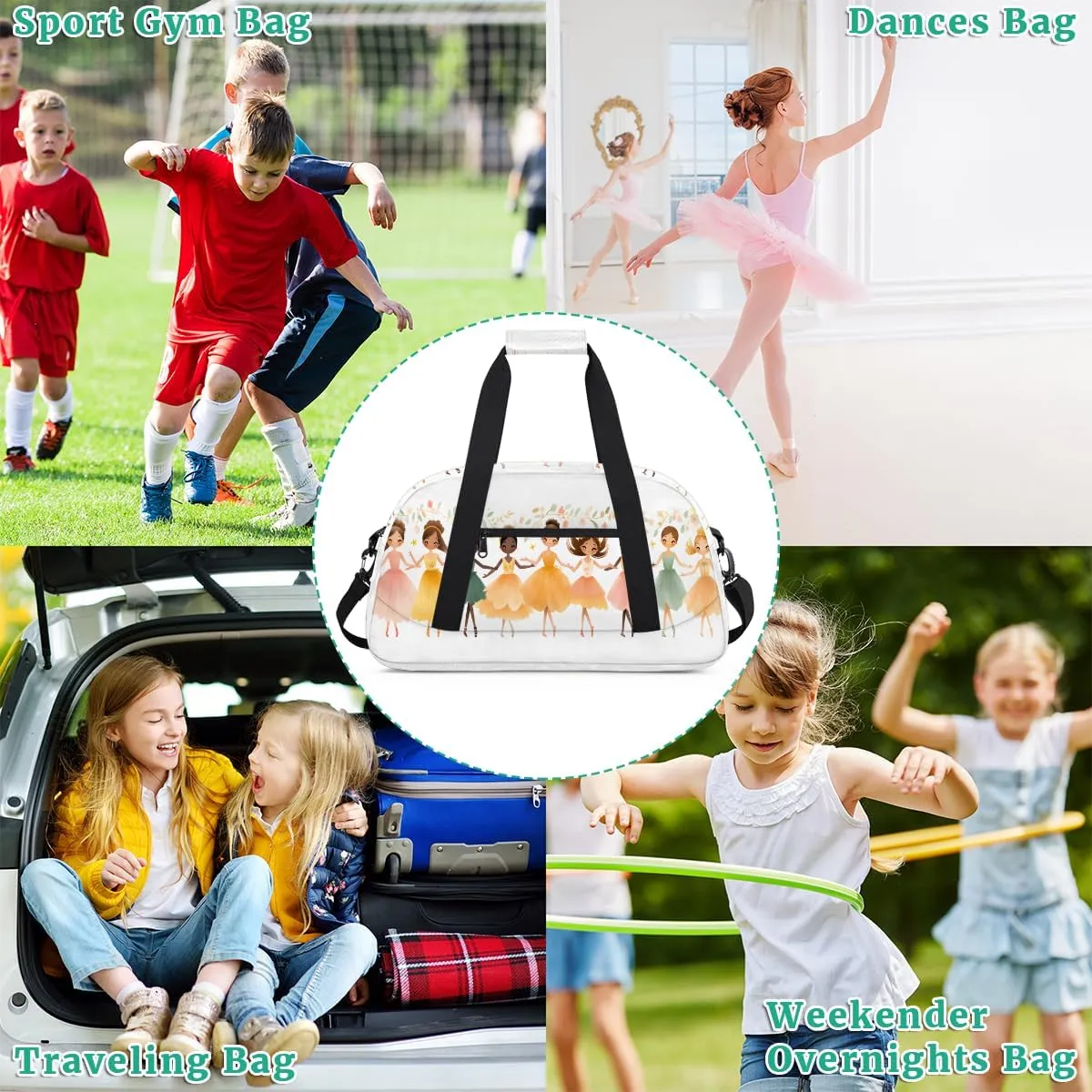 CuteLittle Girl Kids Overnighter Duffel Bags for Boys, Carry-On Size Sports Gym Bag with Front Zipper Pocket for School Practice or Overnight Travel Weekender Sleepover Tote Bag