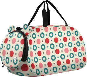 Cyan Red Peach Polka Dot Gym Duffel Bag with Shoes Compartment Multifunctional Carry On Overnight Bag for Travel, Sports, Duffel, Weekender bolso viajero