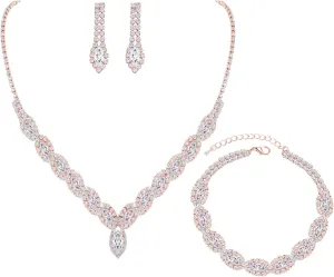 CZ Rhinestone Necklace Earrings Wedding Jewelry Set For Bride Bridesmaid Prom Evening Party Homecoming