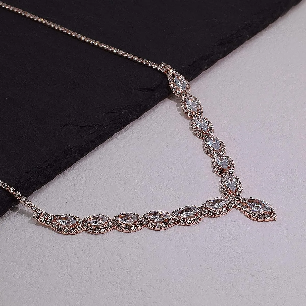 CZ Rhinestone Necklace Earrings Wedding Jewelry Set For Bride Bridesmaid Prom Evening Party Homecoming