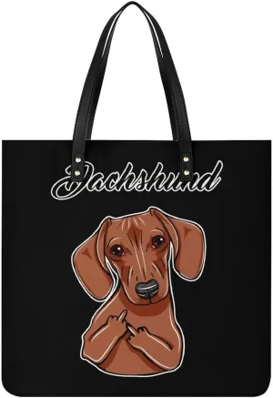 Dachshund Middle Finger Gesture Novelty Tote Bags for Women Funny Handbags Top Handle Purses Crossbody Shoulder Bag Fashion