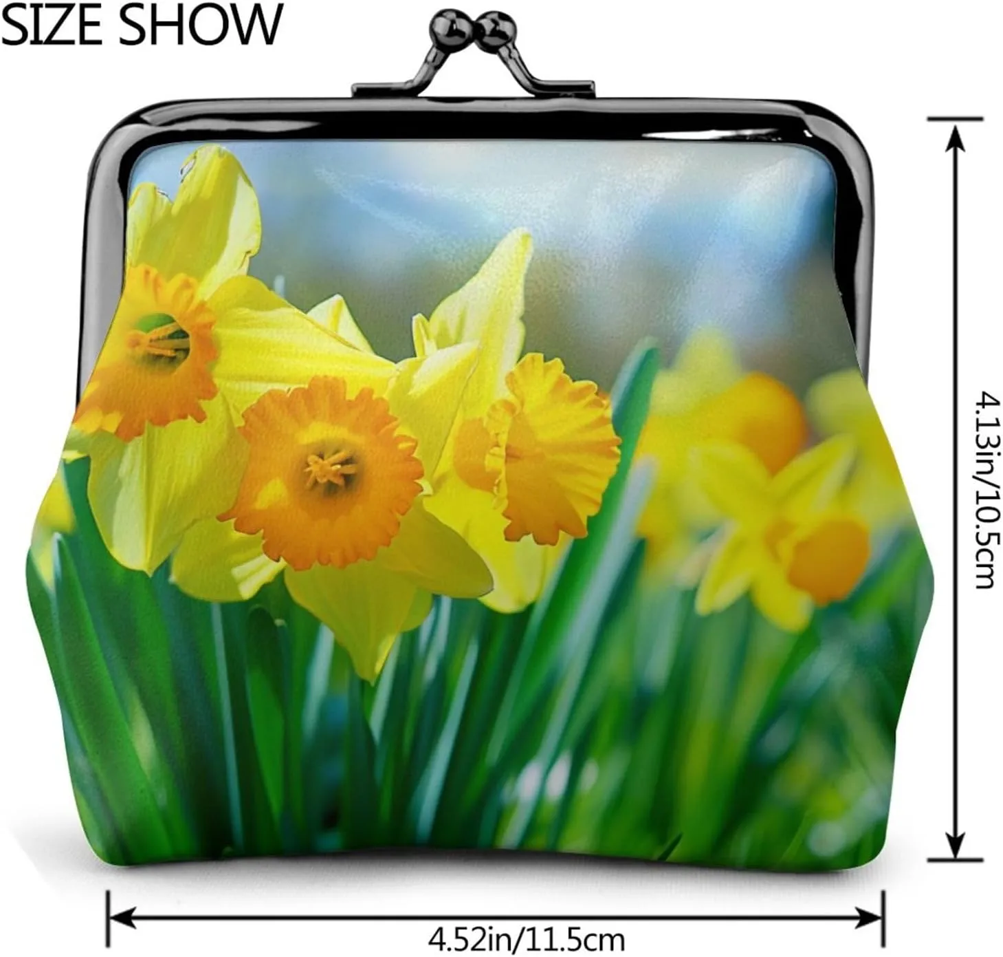 Daffodil Flower Prints Coin Purses with Kiss-lock, PU Leather Mini Pouch Change Wallet for Men Women