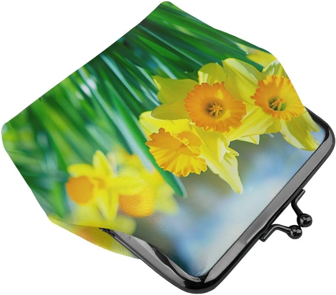 Daffodil Flower Prints Coin Purses with Kiss-lock, PU Leather Mini Pouch Change Wallet for Men Women