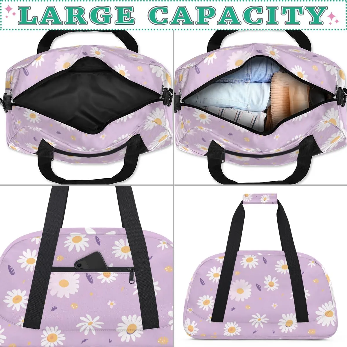 Daisy Purple Boys Girls Gym Bag Dance Perform Training Duffel Bags Weekender Carry-On Tote Luggage Bag Ideal for School Practice or Overnight Trips Daisy