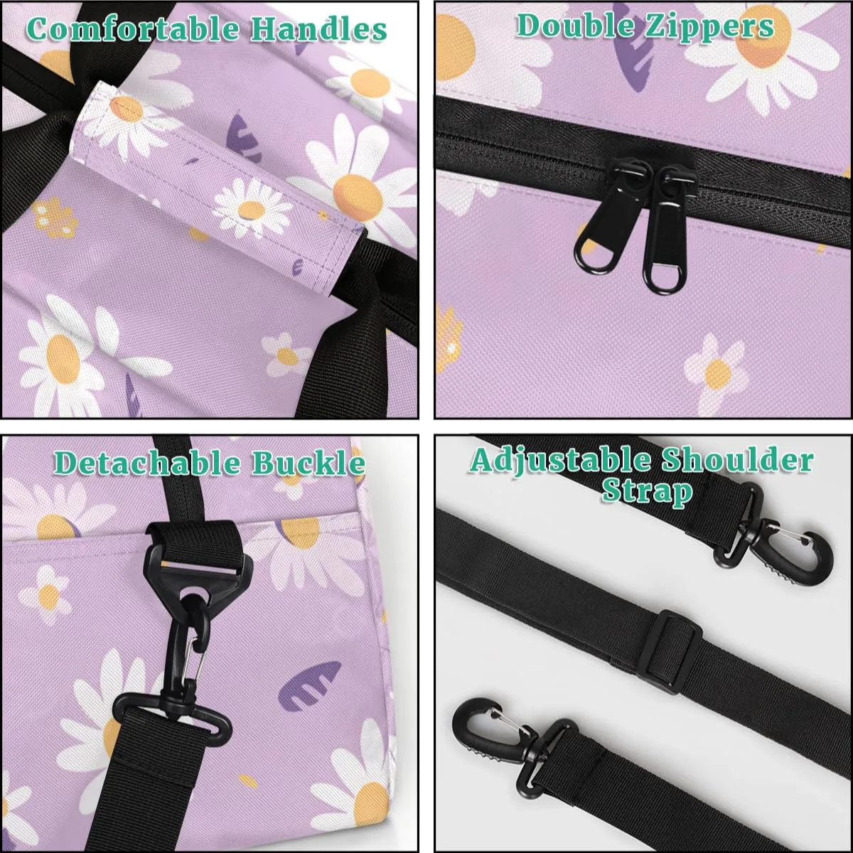 Daisy Purple Boys Girls Gym Bag Dance Perform Training Duffel Bags Weekender Carry-On Tote Luggage Bag Ideal for School Practice or Overnight Trips Daisy