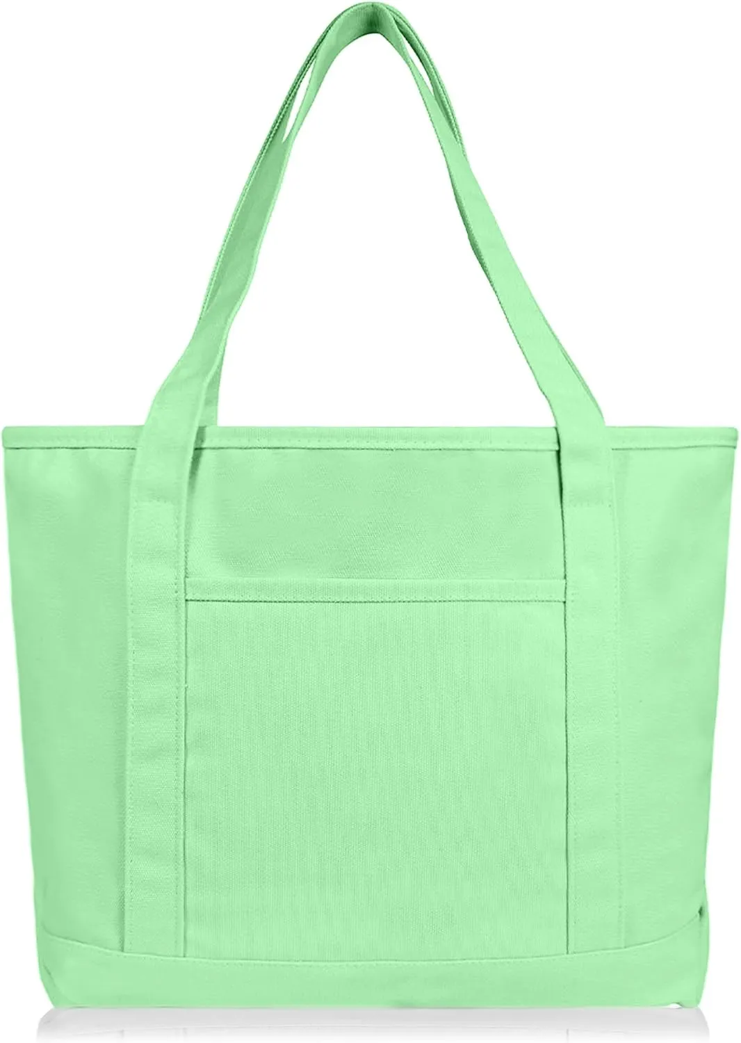 DALIX 20" Solid Color Cotton Canvas Shopping Tote Bag in Mint Green