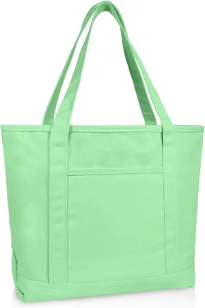DALIX 20" Solid Color Cotton Canvas Shopping Tote Bag in Mint Green