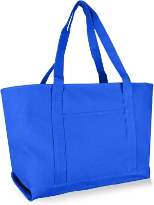 DALIX Womens 23" Deluxe 24 oz. Cotton Canvas Tote Bag Zippered in Royal Blue