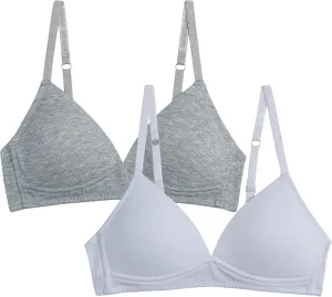Danskin Girls Training Bra - 2 Pack Wireless Molded Cup Bras for Teens with Adjustable Straps (Sizes 30A-36A)