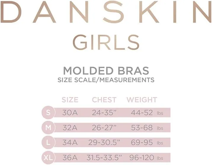 Danskin Girls Training Bra - 2 Pack Wireless Molded Cup Bras for Teens with Adjustable Straps (Sizes 30A-36A)