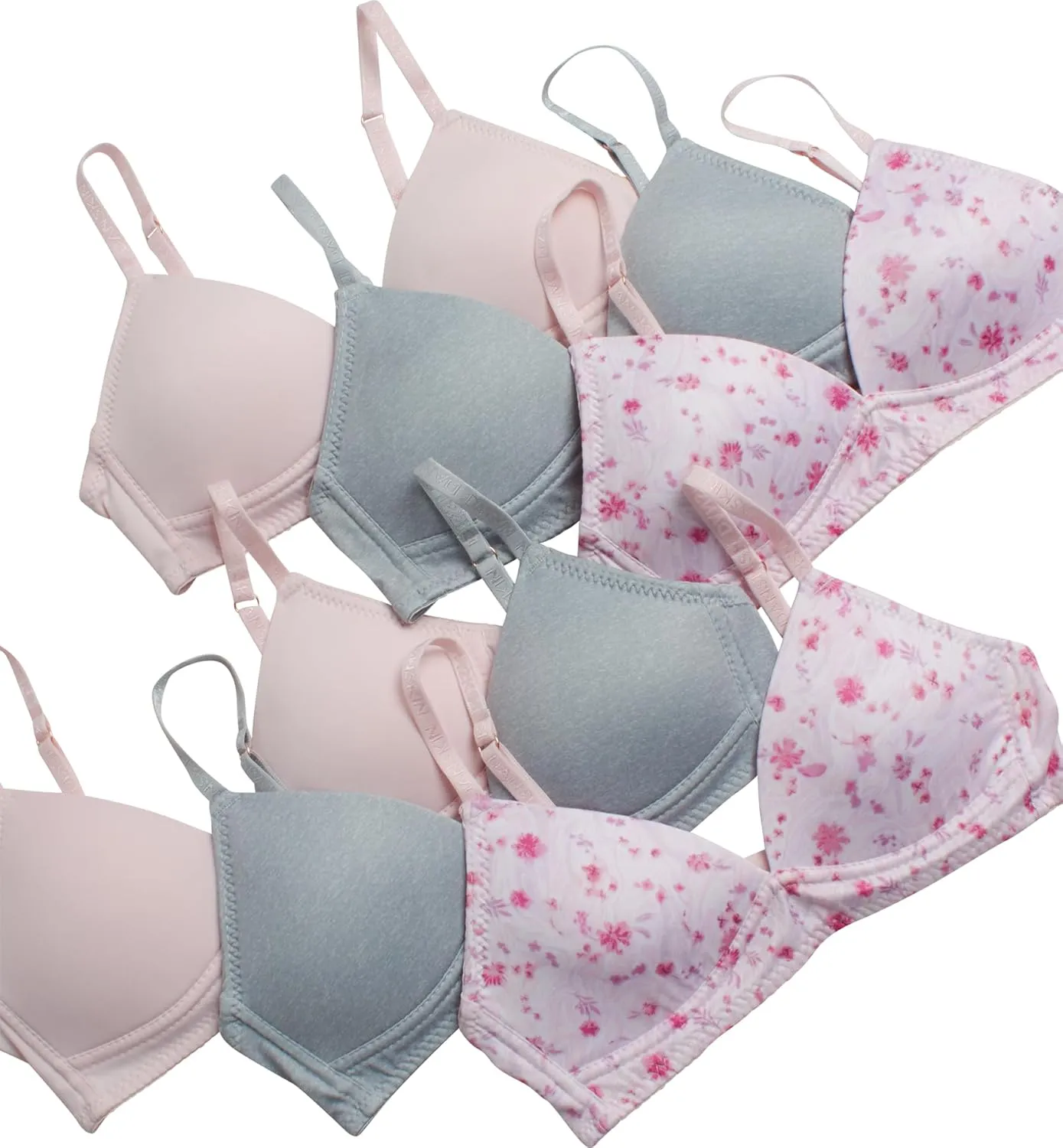 Danskin Girls' Wirefree Microfiber Molded Cup Training Bra, Multipack