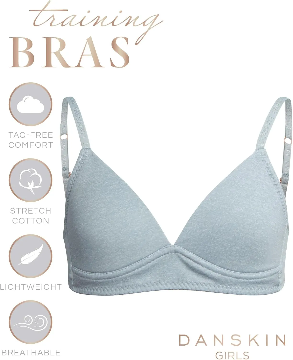 Danskin Girls' Wirefree Microfiber Molded Cup Training Bra, Multipack