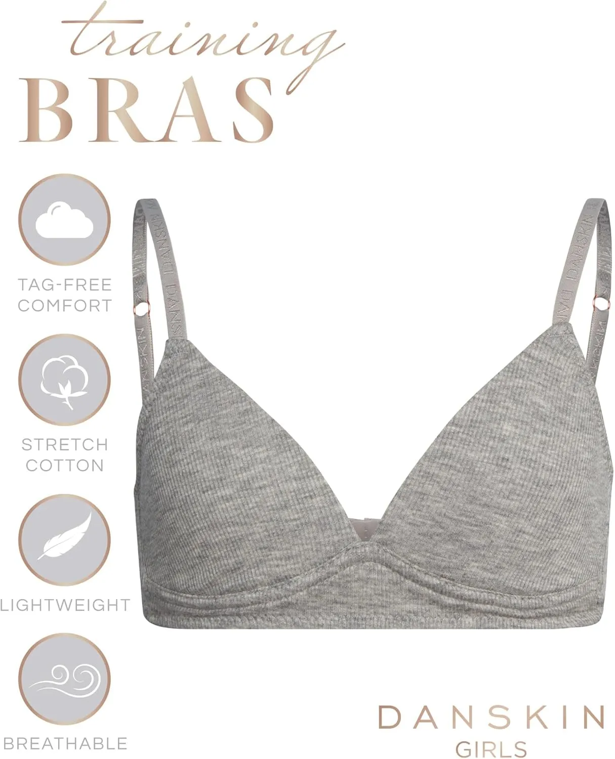 Danskin Girls' Wirefree Microfiber Molded Cup Training Bra, Multipack