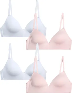 Danskin Girls' Wireless Molded Cup BraTraining Bra, 4 Pack