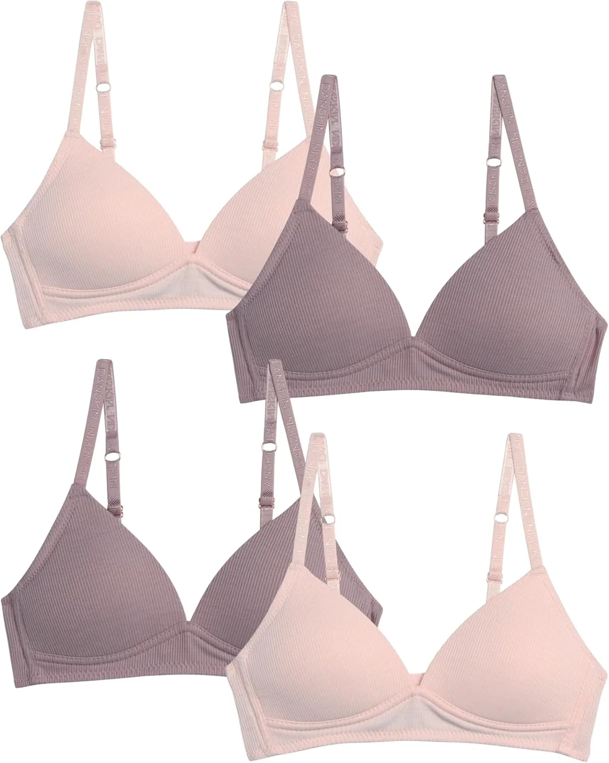 Danskin Girls' Wireless Molded Cup BraTraining Bra, 4 Pack