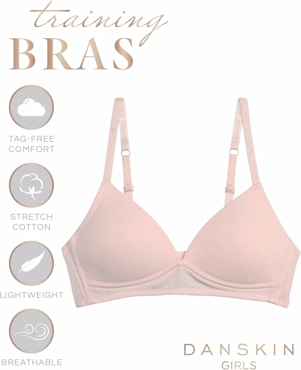 Danskin Girls' Wireless Molded Cup BraTraining Bra, 4 Pack
