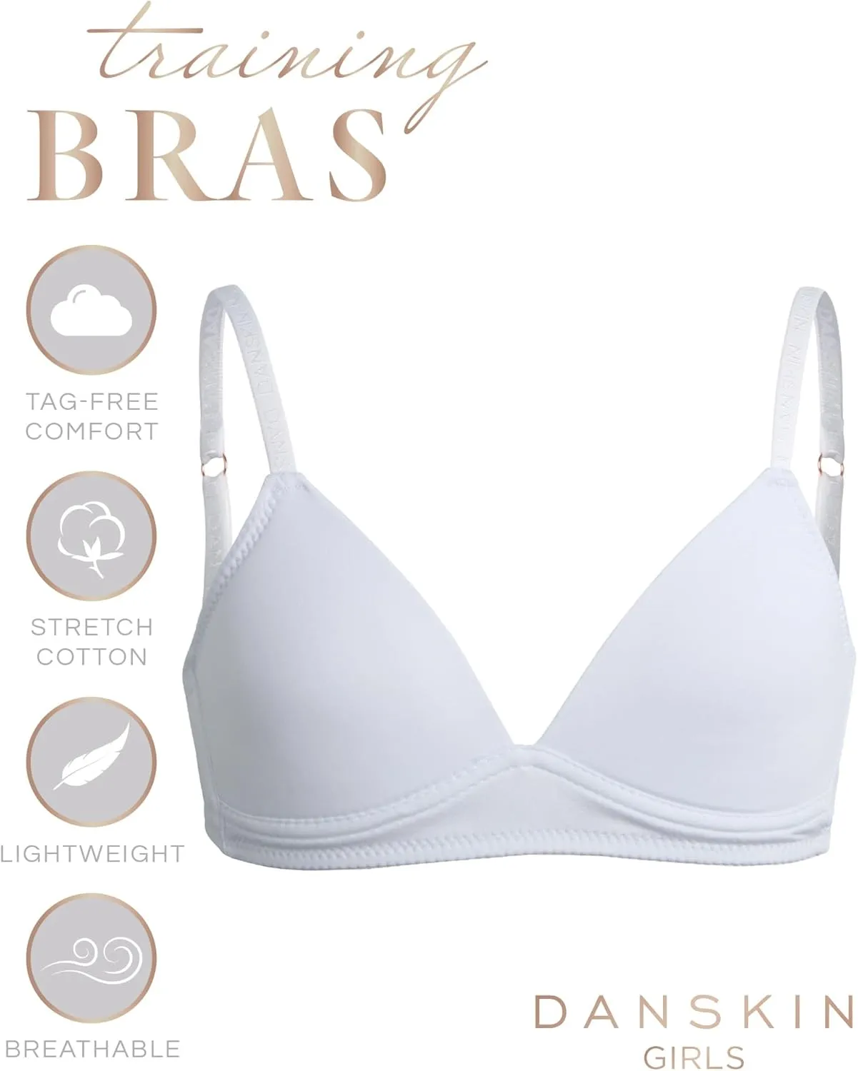 Danskin Girls' Wireless Molded Cup BraTraining Bra, 4 Pack