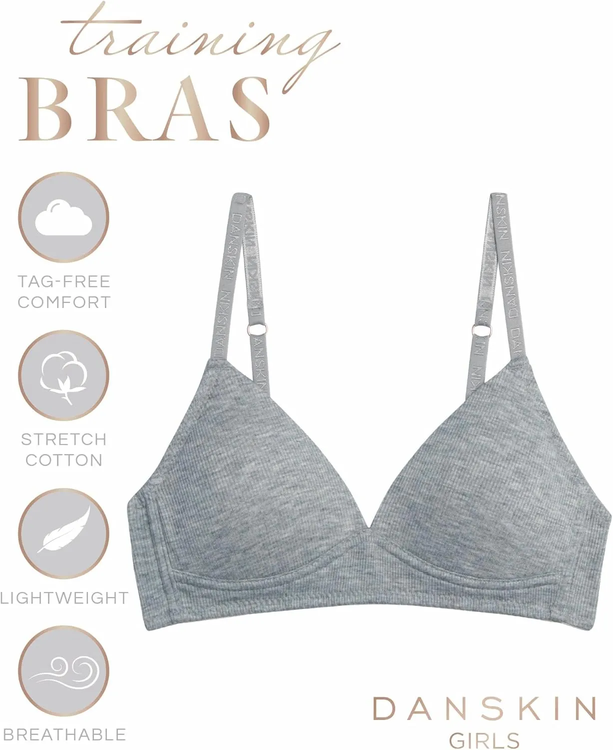 Danskin Girls' Wireless Molded Cup BraTraining Bra, 4 Pack