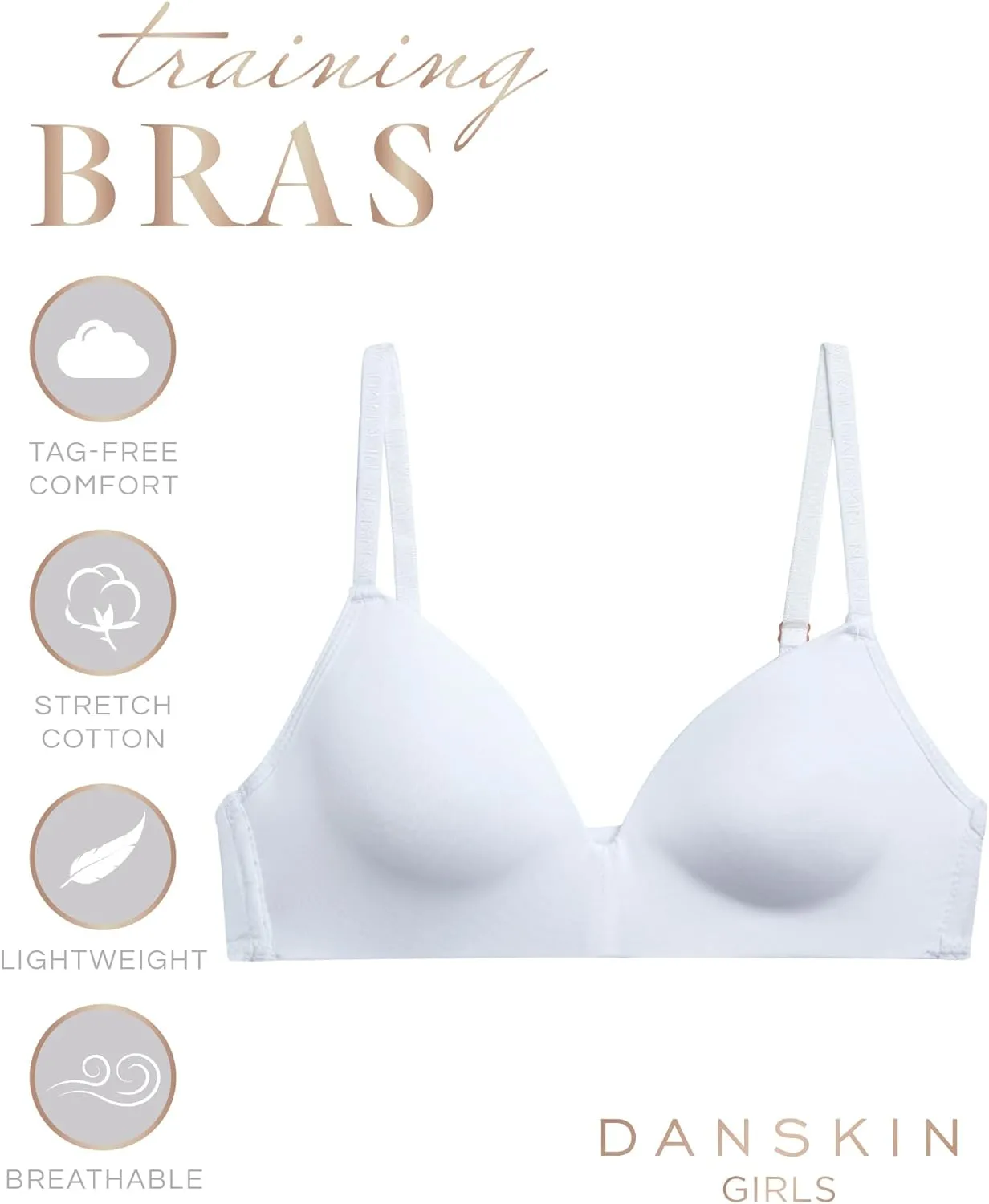 Danskin Girls' Wireless Molded Cup BraTraining Bra, 4 Pack